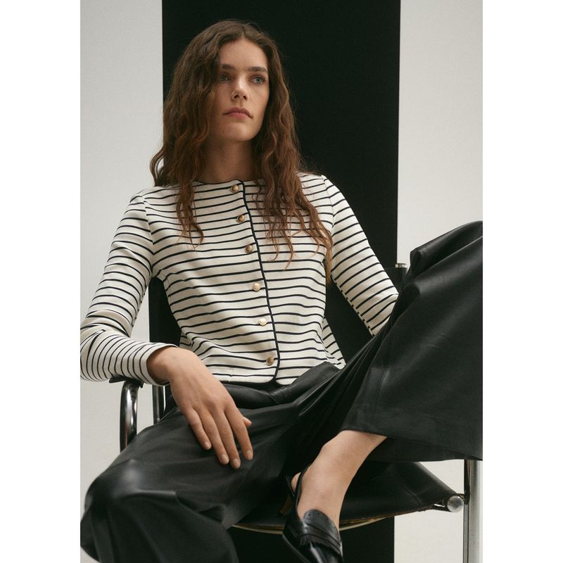 MANGO - Cardigan Mujer de Rayas de Algodón Mango