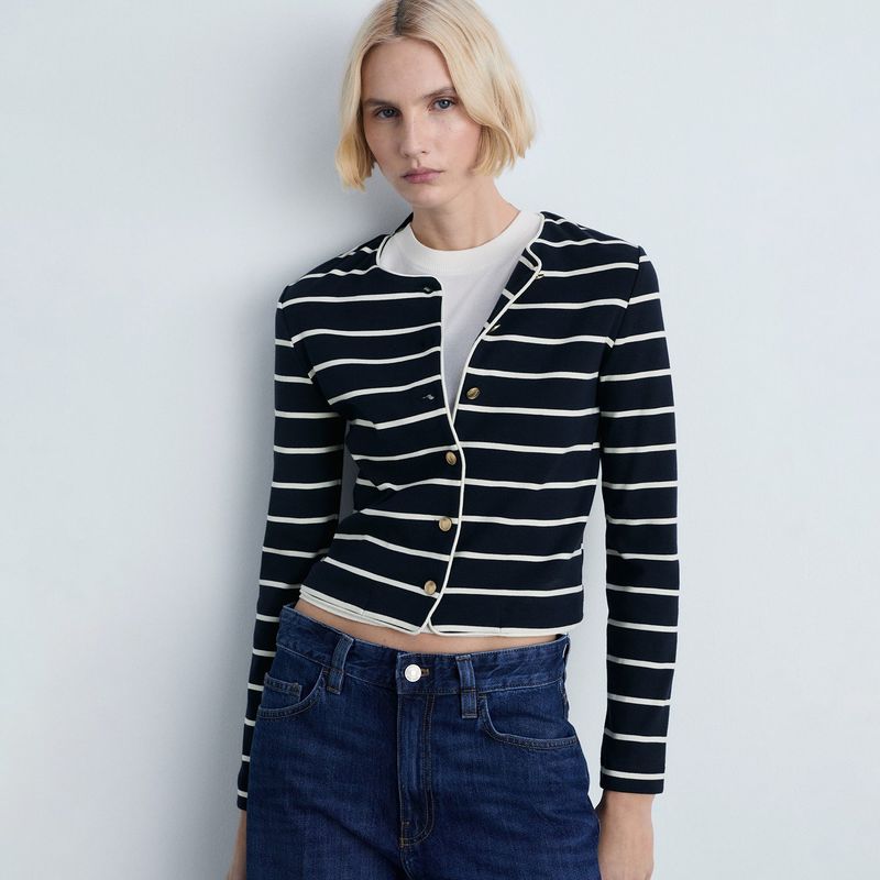MANGO - Cardigan Mujer de Rayas de Algodón Mango