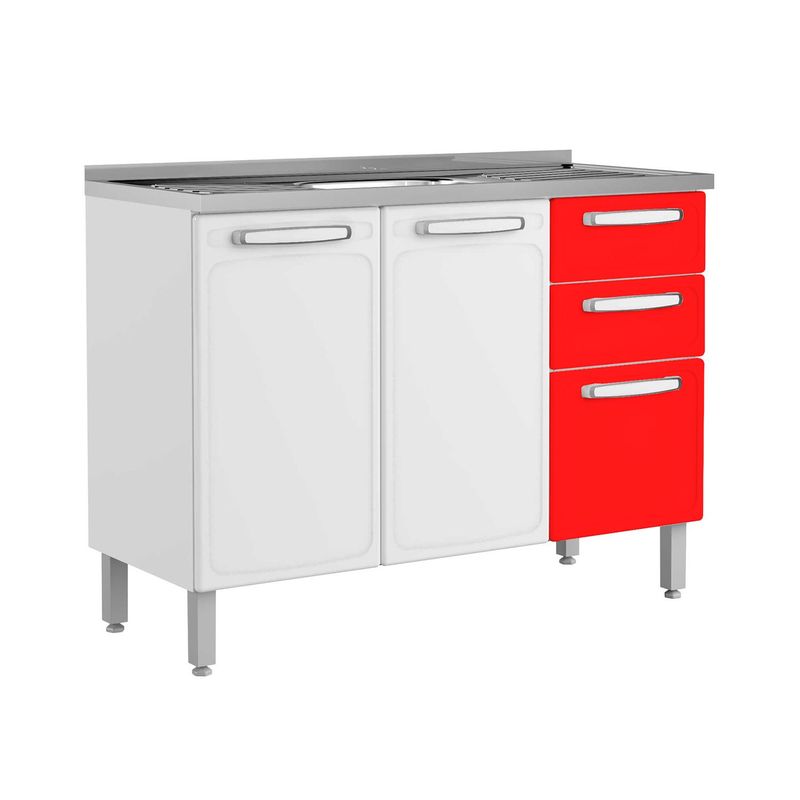 BERTOLINI - Mueble Inferior de Cocina Moderno Evidence Plus en Acero (Incluye Mesón) 120 x 892 x 483 cm Bertolini