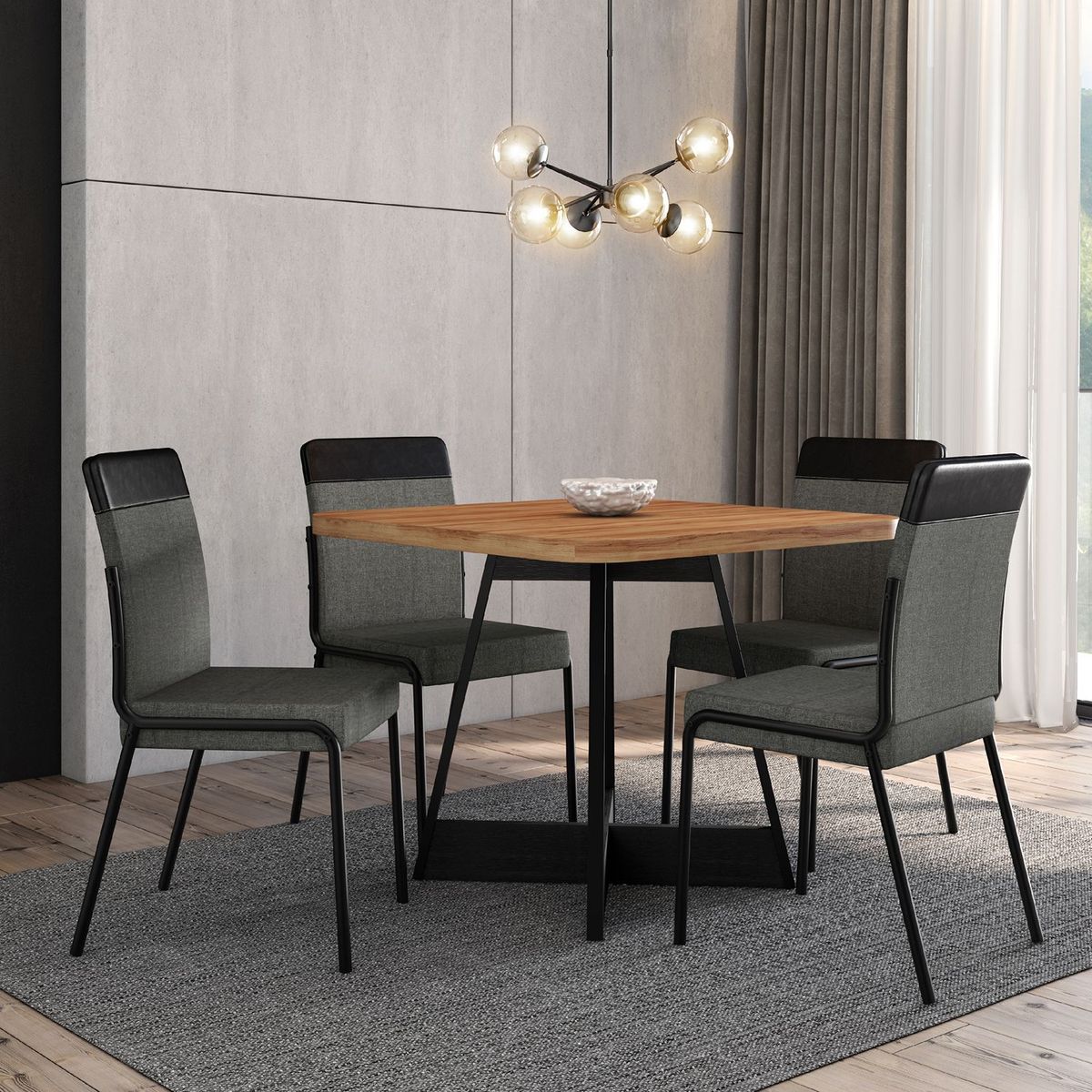 BERTOLINI - Juego de Comedor Moderno para 4 Personas (Comedor + 4 Sillas) Sybilla