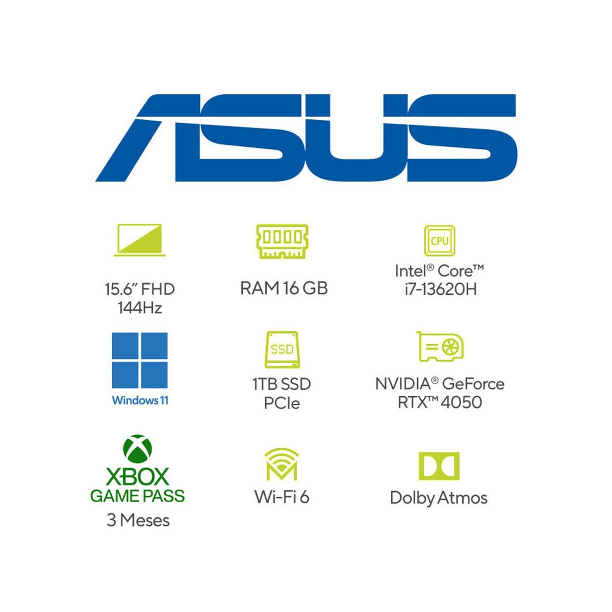 ASUS - Portátil ASUS TUF Gaming F15 | GeForce RTX 4050 | Intel Core i7 | 16GB de RAM | 1TG SSD de almacenamiento |  Windows 11 | 15.6 Pulgadas | FX507VU-LP180W | Computador portátil Gamer
