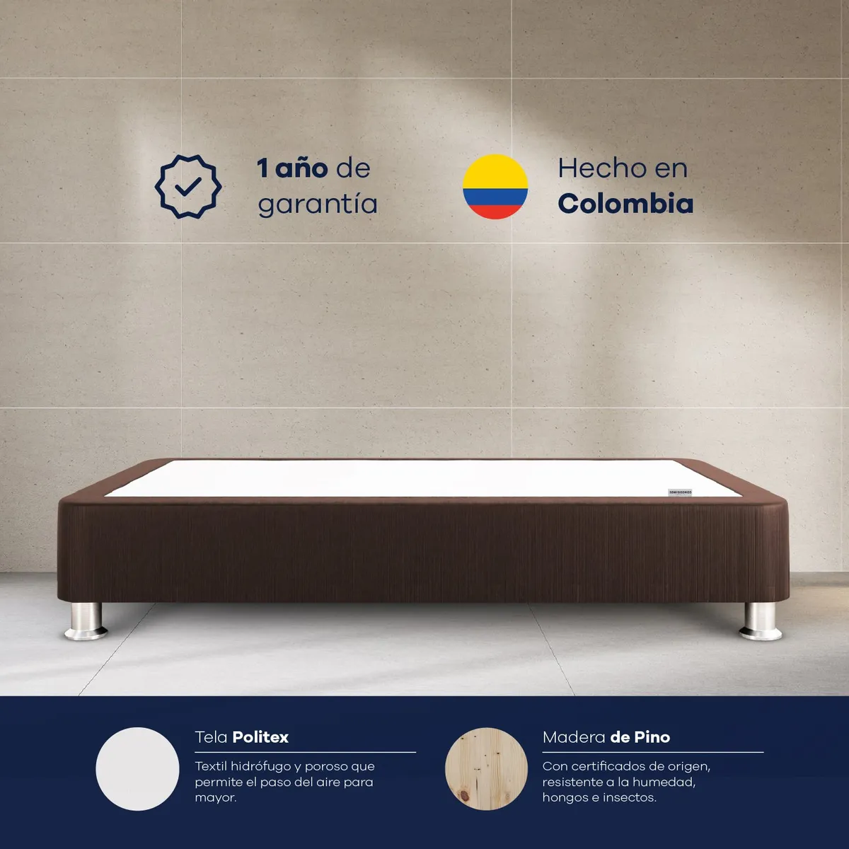 COMODISIMOS - Base Cama Tamaño Sencillo en Madera Essential, 100 x 190 cm Comodisimos