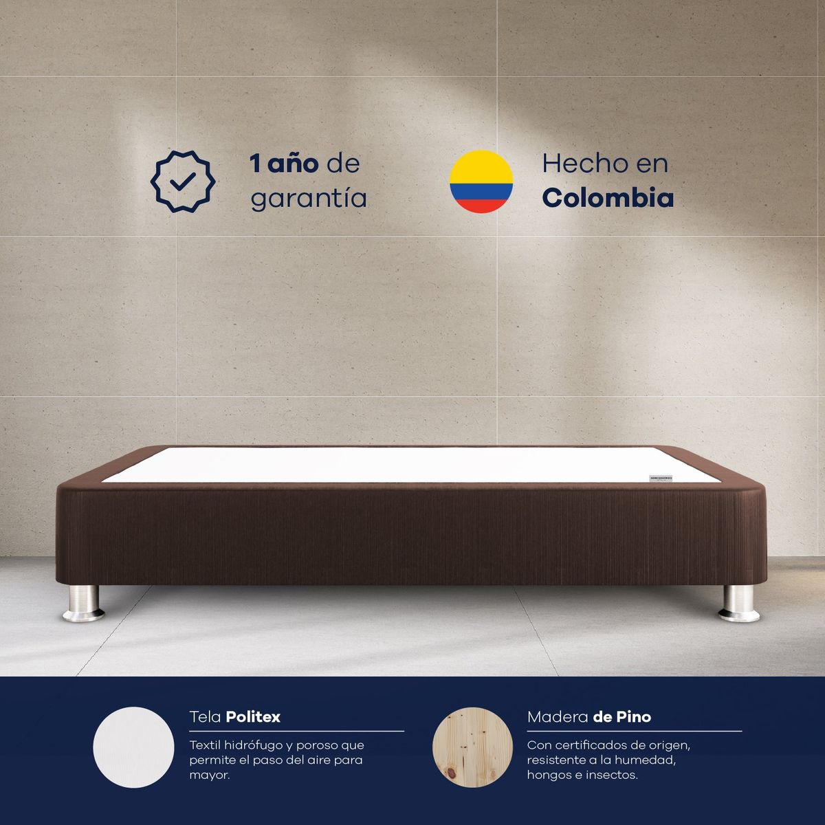 COMODISIMOS - Base Cama Dividida Tamaño Doble en Madera Essential (Incluye Solo 1 Mitad), 140 x 95 cm Comodisimos