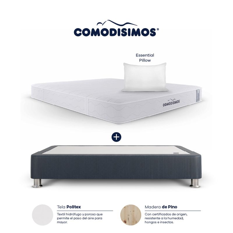 COMODISIMOS - Colchón con Base Cama Sencillo Firmeza Media Ortopédico Resortado  Línea Access 100 x 190 cm  + Almohada Comodisimos 