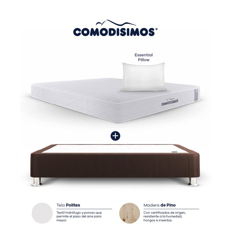 COMODISIMOS - Colchón con Base Cama Sencillo Firmeza Media Ortopédico Resortado  Línea Access 100 x 190 cm  + Almohada Comodisimos 
