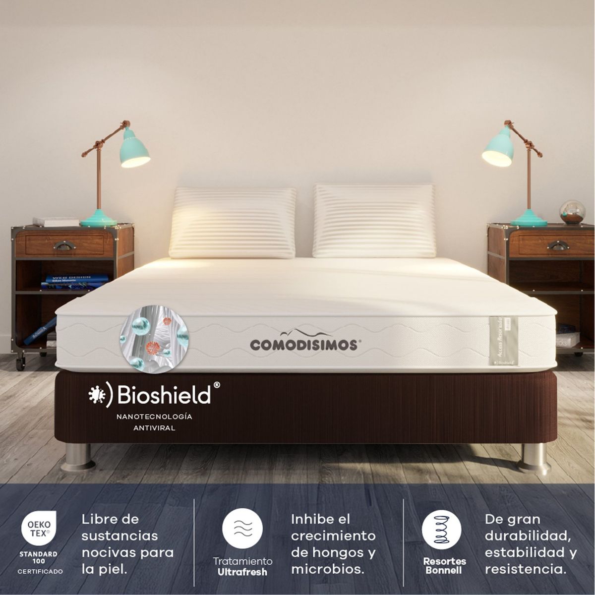 COMODISIMOS - Colchón con Base Cama Semidoble Firmeza Media Ortopédico Resortado  Línea Access 120 x 190 cm  + Almohada Comodisimos 