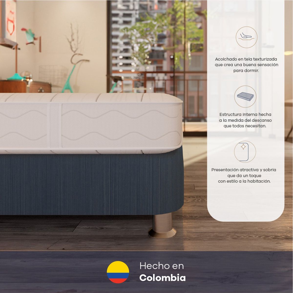 COMODISIMOS - Colchón con Base Cama Semidoble Firmeza Media Ortopédico Resortado  Línea Access 120 x 190 cm  + Almohada Comodisimos 