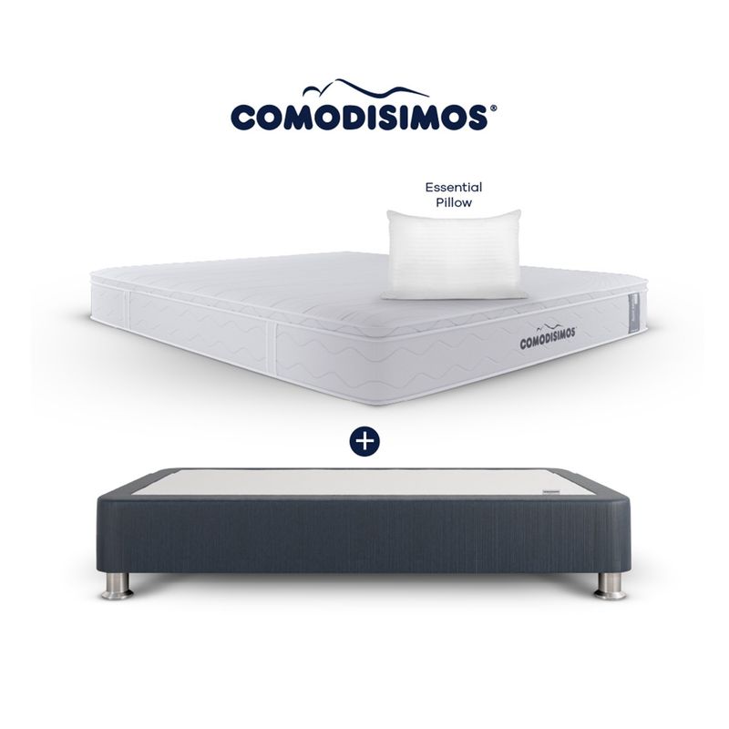 COMODISIMOS - Colchón con Base Cama Sencillo Firmeza Media Ortopédico Resortado con Pillow Línea Access 100 x 190 cm  + Almohada Comodisimos 
