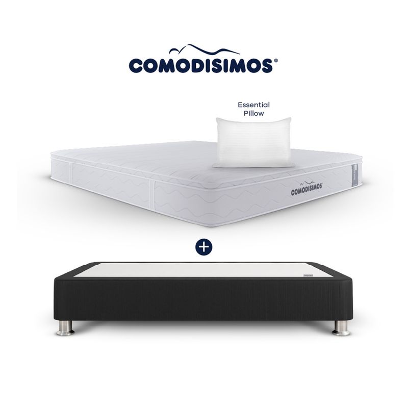 COMODISIMOS - Colchón con Base Cama Sencillo Firmeza Media Ortopédico Resortado con Pillow Línea Access 100 x 190 cm  + Almohada Comodisimos 