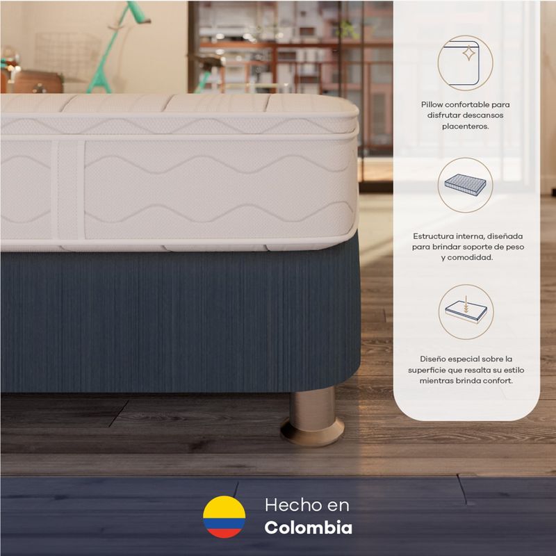 COMODISIMOS - Colchón con Base Cama Semidoble Firmeza Media Ortopédico Resortado con Pillow Línea Access 120 x 190 cm  + Almohada Comodisimos 