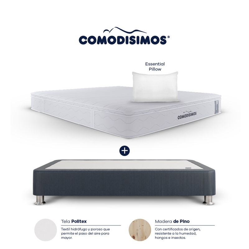 COMODISIMOS - Colchón con Base Cama Doble Firmeza Media Ortopédico Resortado con Pillow Línea Access 140 x 190 cm  + 2 Almohadas Comodisimos 