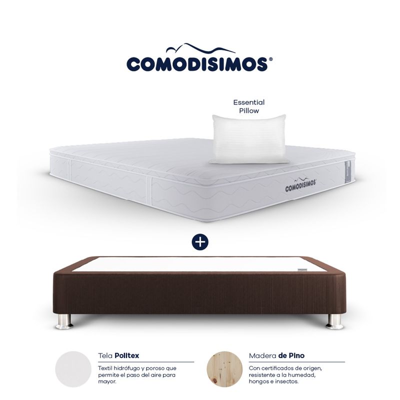 COMODISIMOS - Colchón con Base Cama Queen Firmeza Media Ortopédico Resortado con Pillow Línea Access 160 x 190 cm  + 2 Almohadas Comodisimos 