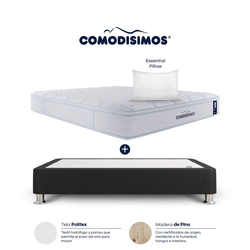 COMODISIMOS - Colchón con Base Cama Sencillo Firmeza Media Ortopédico Resortado con Pillow Atlántico 100 x 190 cm  + Almohada Comodisimos 