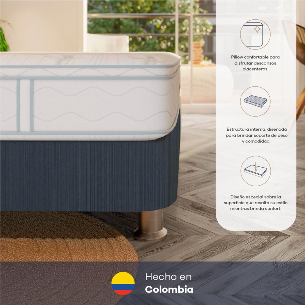 COMODISIMOS - Colchón con Base Cama Semidoble Firmeza Media Ortopédico Resortado con Pillow Atlántico 120 x 190 cm  + Almohada Comodisimos 