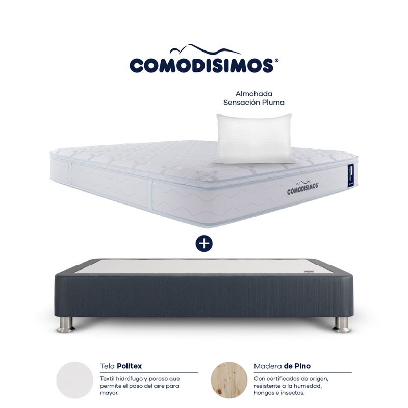 COMODISIMOS - Colchón con Base Cama King Firmeza Media Ortopédico Resortado con Pillow Atlántico 200 x 200 cm  + 2 Almohadas Comodisimos 