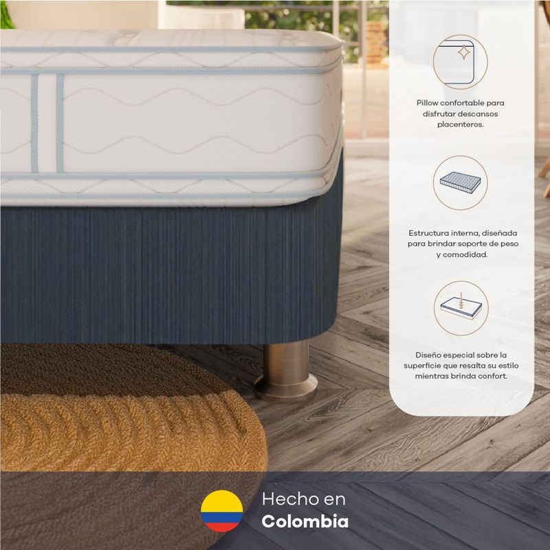 COMODISIMOS - Colchón con Base Cama Semidoble Firmeza Media Ortopédico Resortado con Pillow Atlántico 120 x 190 cm  + Almohada Comodisimos 
