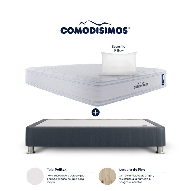 COMODISIMOS - Colchón con Base Cama King Firmeza Media Ortopédico Resortado con Pillow Atlántico 200 x 200 cm  + 2 Almohadas Comodisimos 