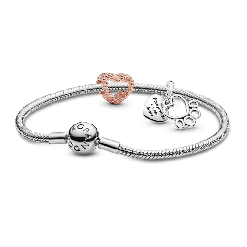 PANDORA - Set Pandora Corazón Cuentas y Huella Plata esterlina