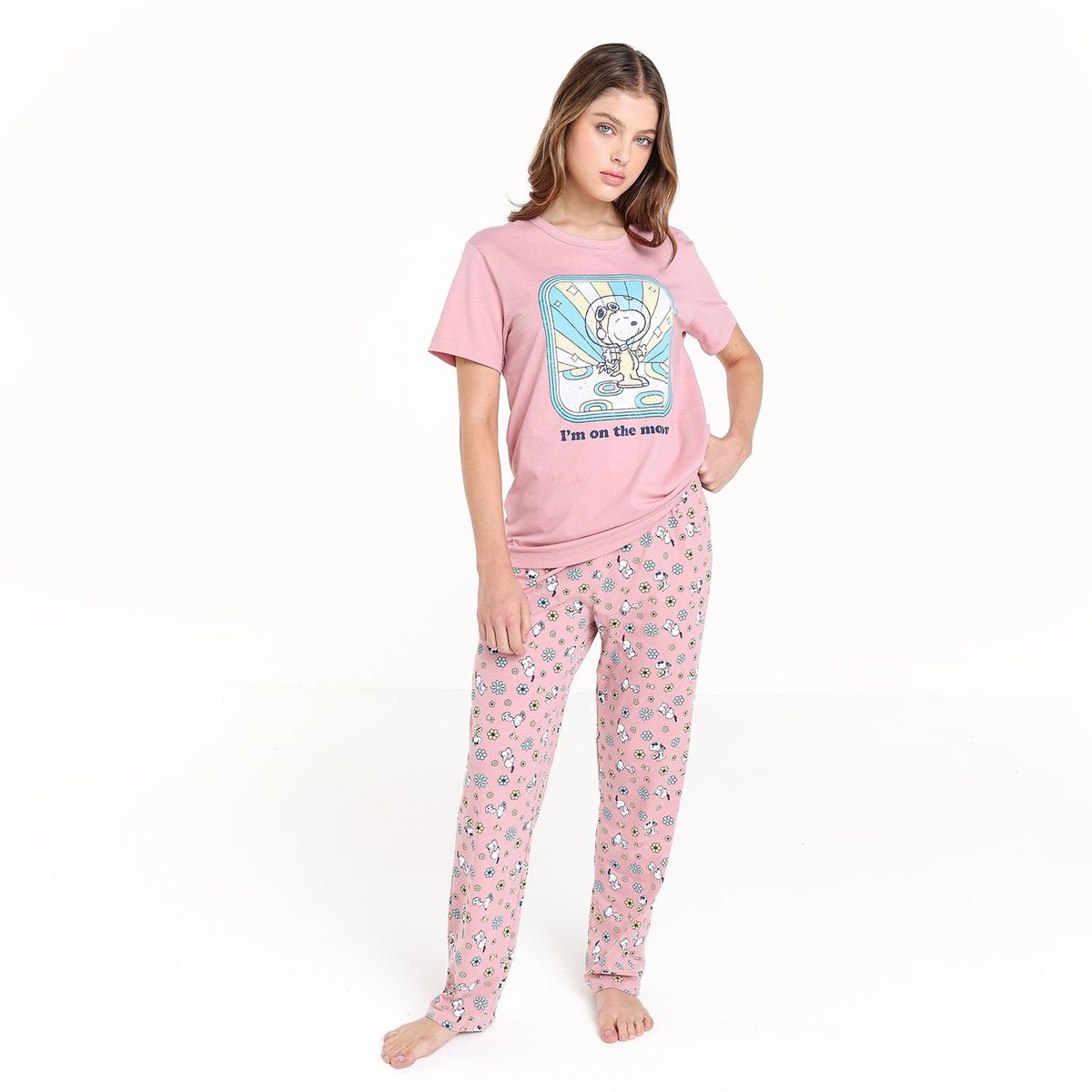 SYBILLA - Pijama completa Snoopy con pantalón Largo para Mujer Manga corta de Algodón Sybilla 
