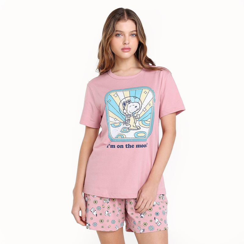 SYBILLA - Pijama completa Snoopy con short para Mujer Manga corta de Algodón Sybilla 