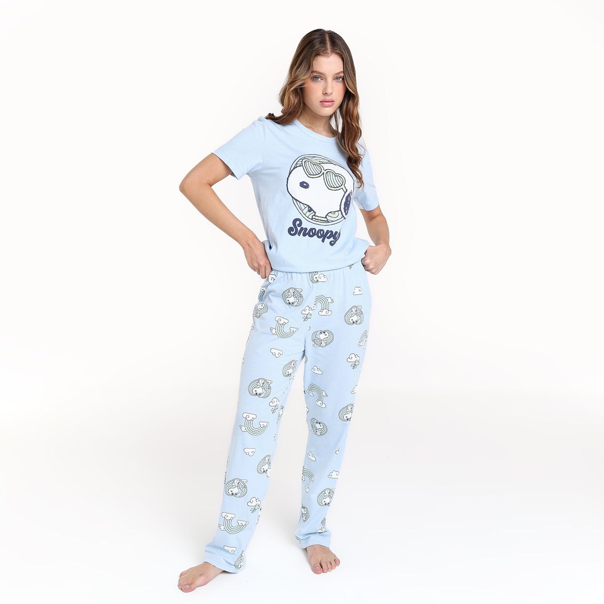 SYBILLA - Pijama completa Snoopy con pantalón Largo para Mujer Manga corta de Algodón Sybilla 