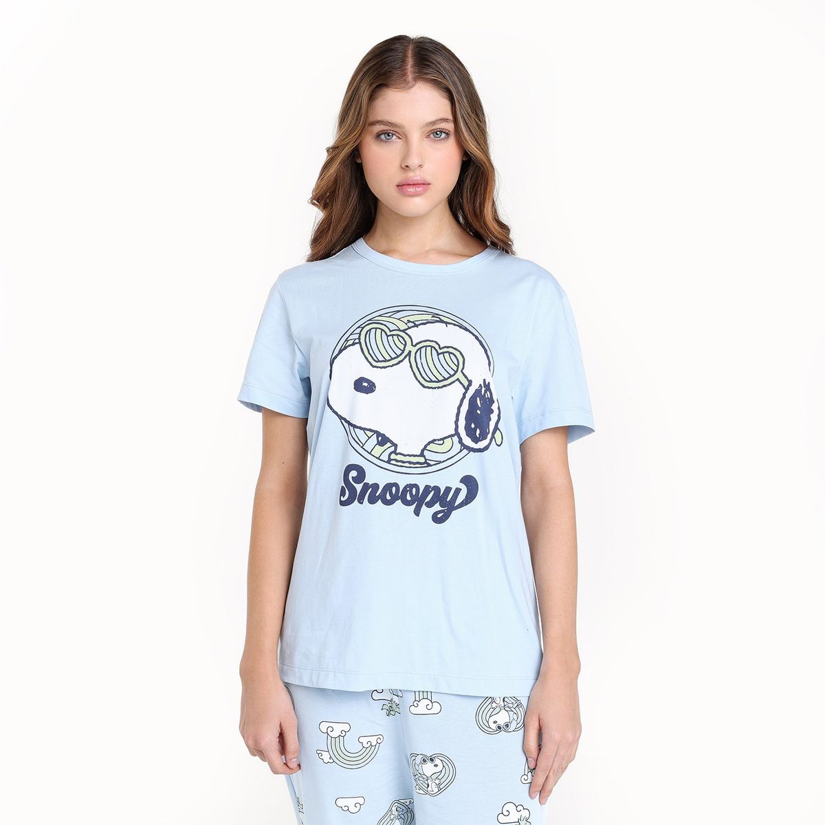 SYBILLA - Pijama completa Snoopy con pantalón Largo para Mujer Manga corta de Algodón Sybilla 