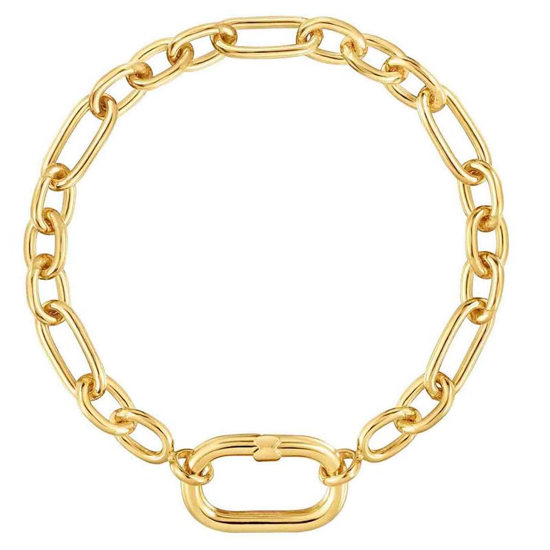 TOUS - Pulsera cadena con baño de oro 18 kt sobre plata y anilla Hold Oval