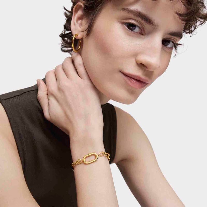 Pulsera cadena con baño de oro 18 kt sobre plata y anilla Hold