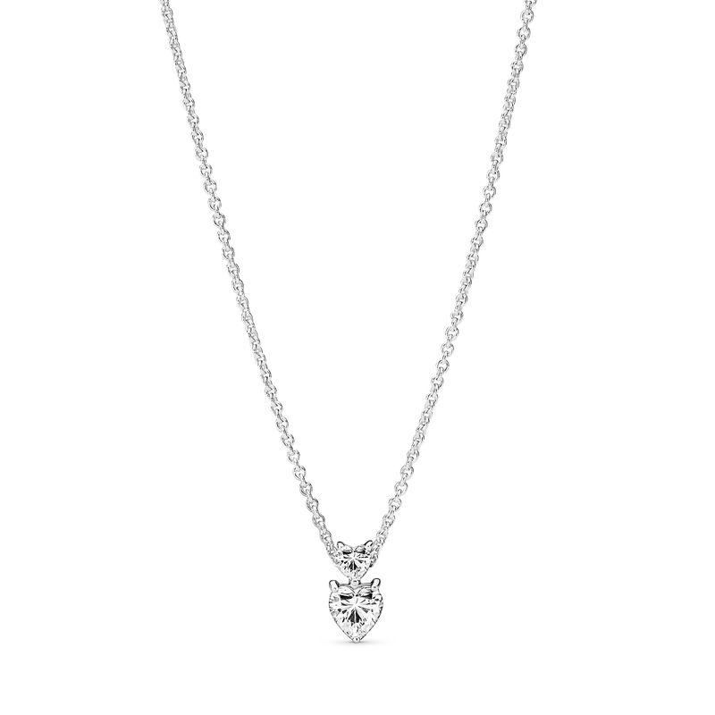 PANDORA - Collar Pandora Doble Corazón Reluciente Plata Esterlina