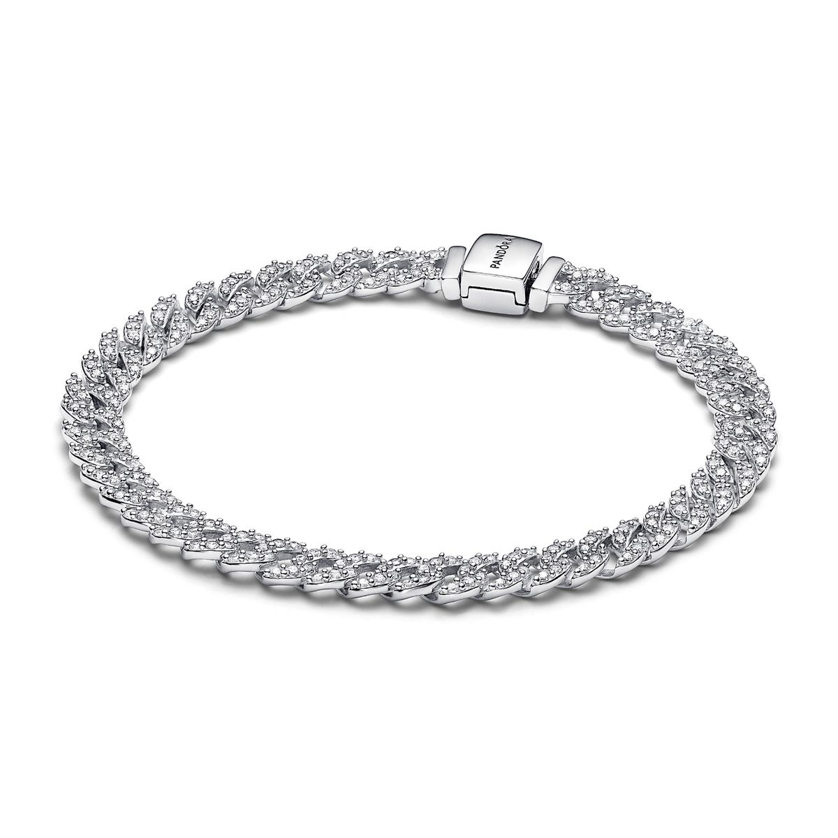 PANDORA - Brazalete Pandora Cadena Cubana en Pavé Plata Esterlina