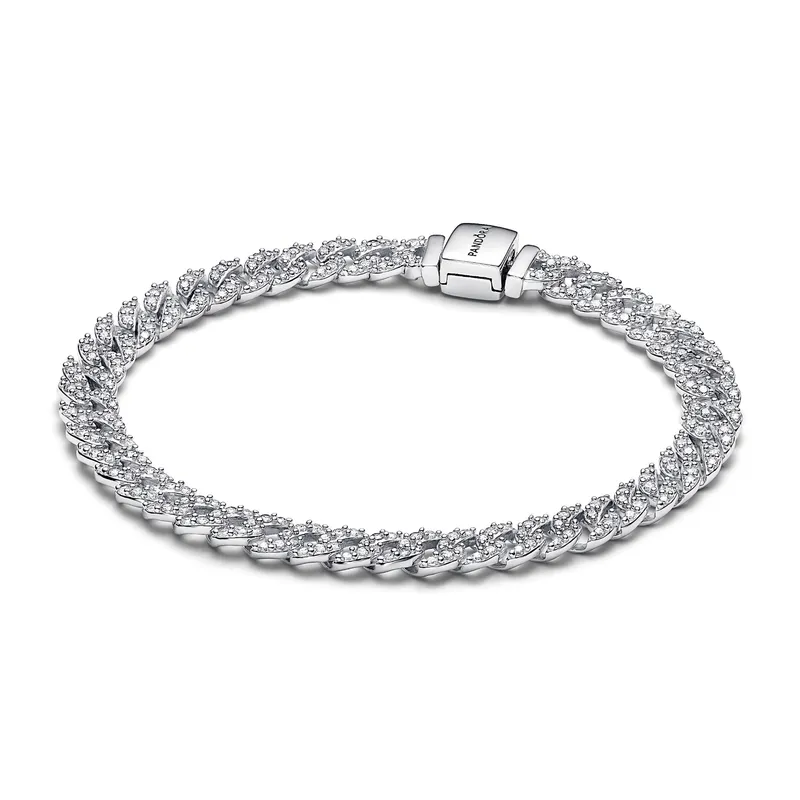 PANDORA - Brazalete Pandora Cadena Cubana en Pavé Plata Esterlina