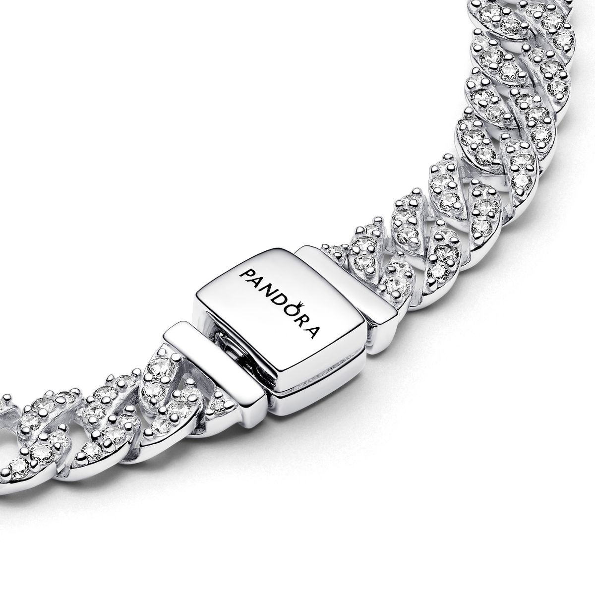PANDORA - Brazalete Pandora Cadena Cubana en Pavé Plata Esterlina