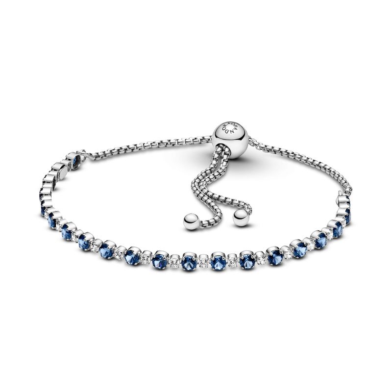 PANDORA - Brazalete Pandora Deslizante Brillo Cristal Azul y Transparente Plata Esterlina