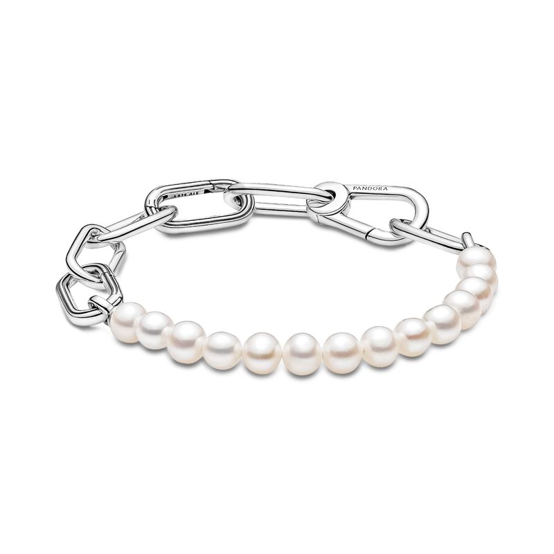 PANDORA - Brazalete Pandora ME Eslabones Link y Perlas Cultivadas de Agua Dulce Plata Esterlina