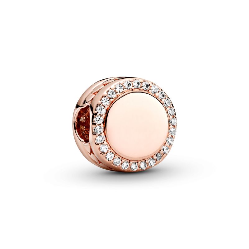 PANDORA - Charm Pandora Botón Brillante para Grabar Recubrimiento en Oro Rosa