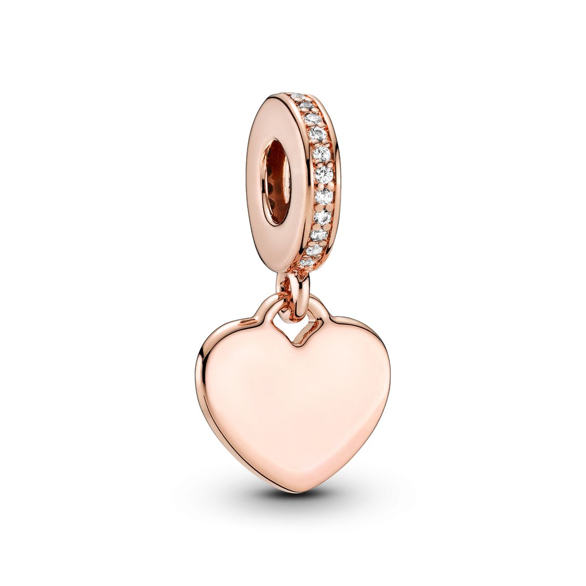 PANDORA - Charm Pandora Colgante Etiqueta de Corazón para Grabar Recubrimiento en Oro Rosa