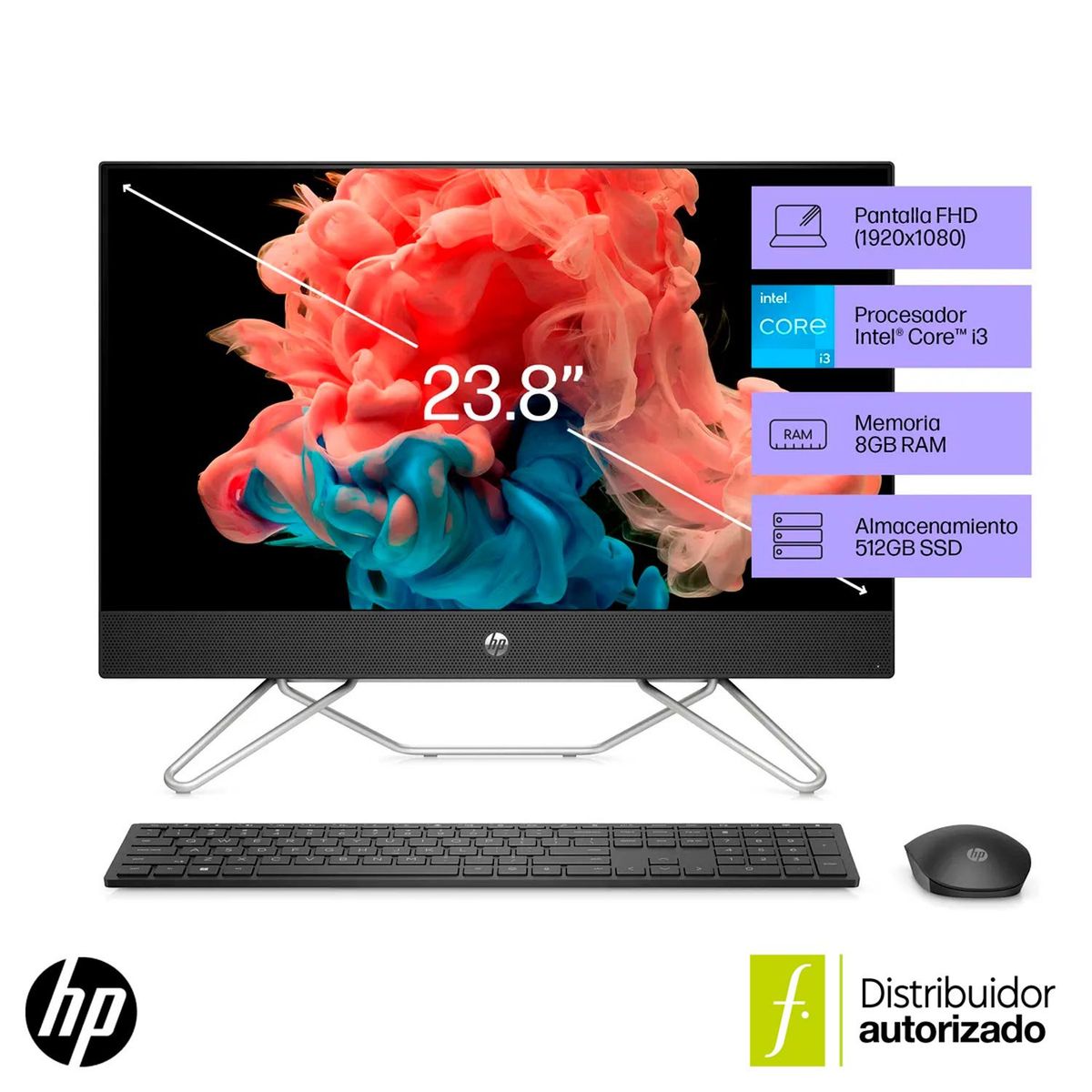 HP - Computador de escritorio All in one 24-cb1023la | Intel Core i3 | 8GB RAM | 512GB SSD Almacenamiento | Windows 11 Home| 23.8 pulgadas