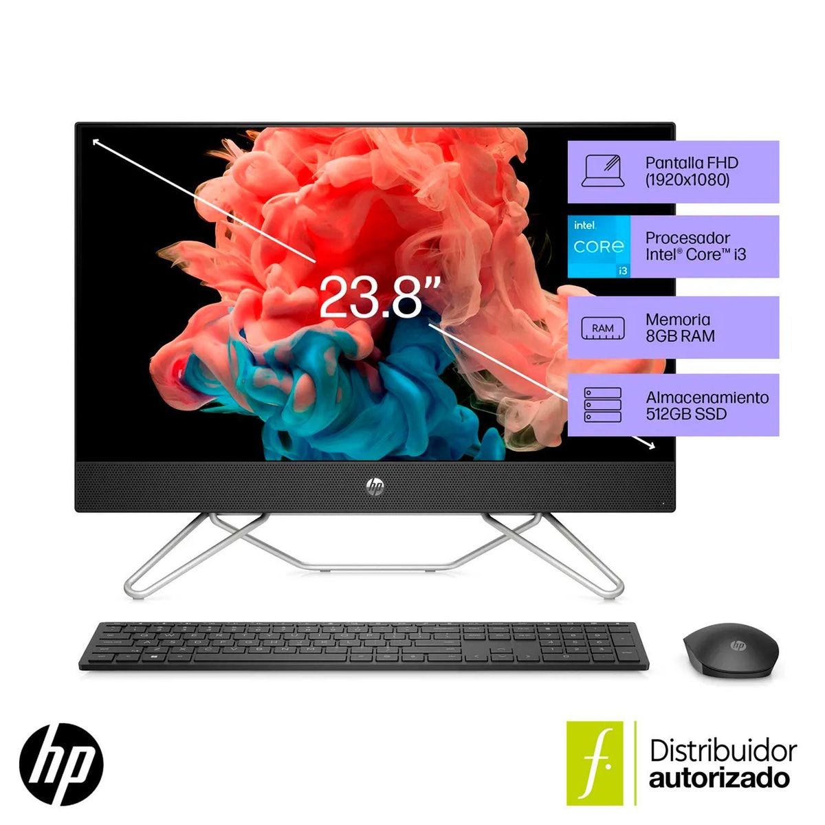 HP - Computador de escritorio All in one 24-cb1023la | Intel Core i3 | 8GB RAM | 512GB SSD Almacenamiento | Windows 11 Home| 23.8 pulgadas