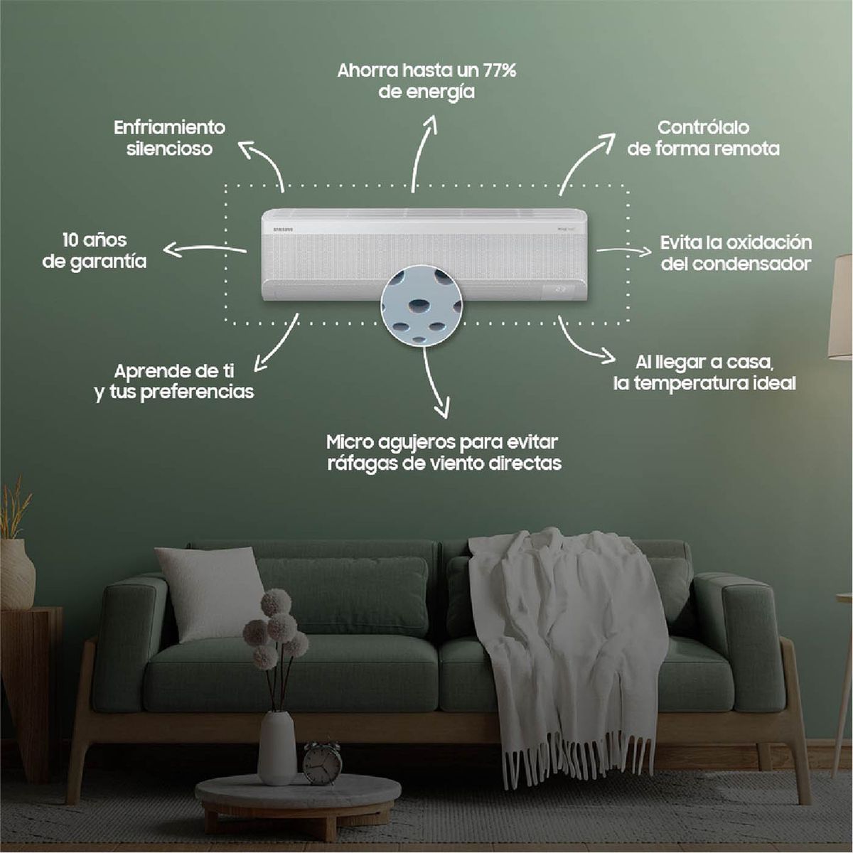 SAMSUNG - Aire Acondicionado SAMSUNG 12.000 BTU Split WindFree AR60F12D1EW/CB  AI Digital Inverter Blanco