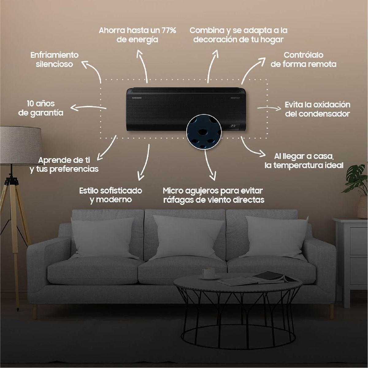 SAMSUNG - Aire Acondicionado SAMSUNG 12.000 BTU Split WindFree AR70F12D1CB/CB  AI Digital Inverter Black Edition