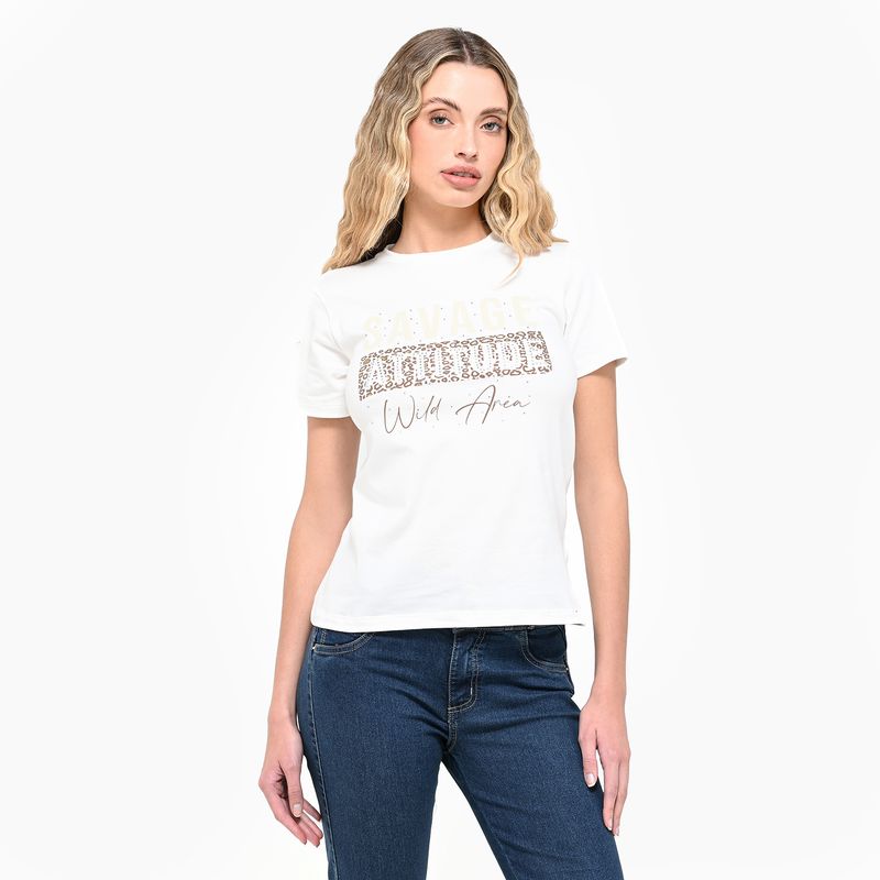 MOSSIMO - Camiseta Mujer con Estampado Manga corta de Algodón Mossimo
