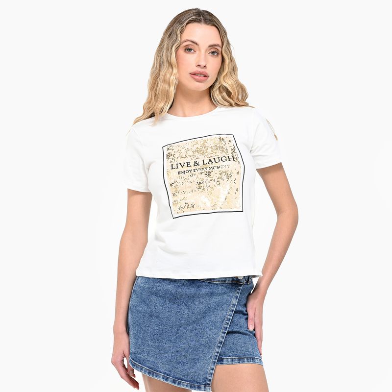 MOSSIMO - Camiseta Mujer con Estampado Manga corta de Algodón Mossimo