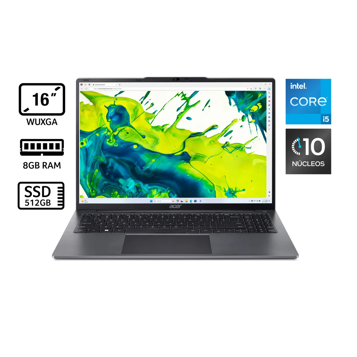 ACER - Portátil Aspire lite Acer | Intel Core i5 | 8GB de RAM | 512GB SSD de Almacenamiento | Windows 11 | Pantalla 16 pulgadas | AL16-51P-55EY | Computador portátil