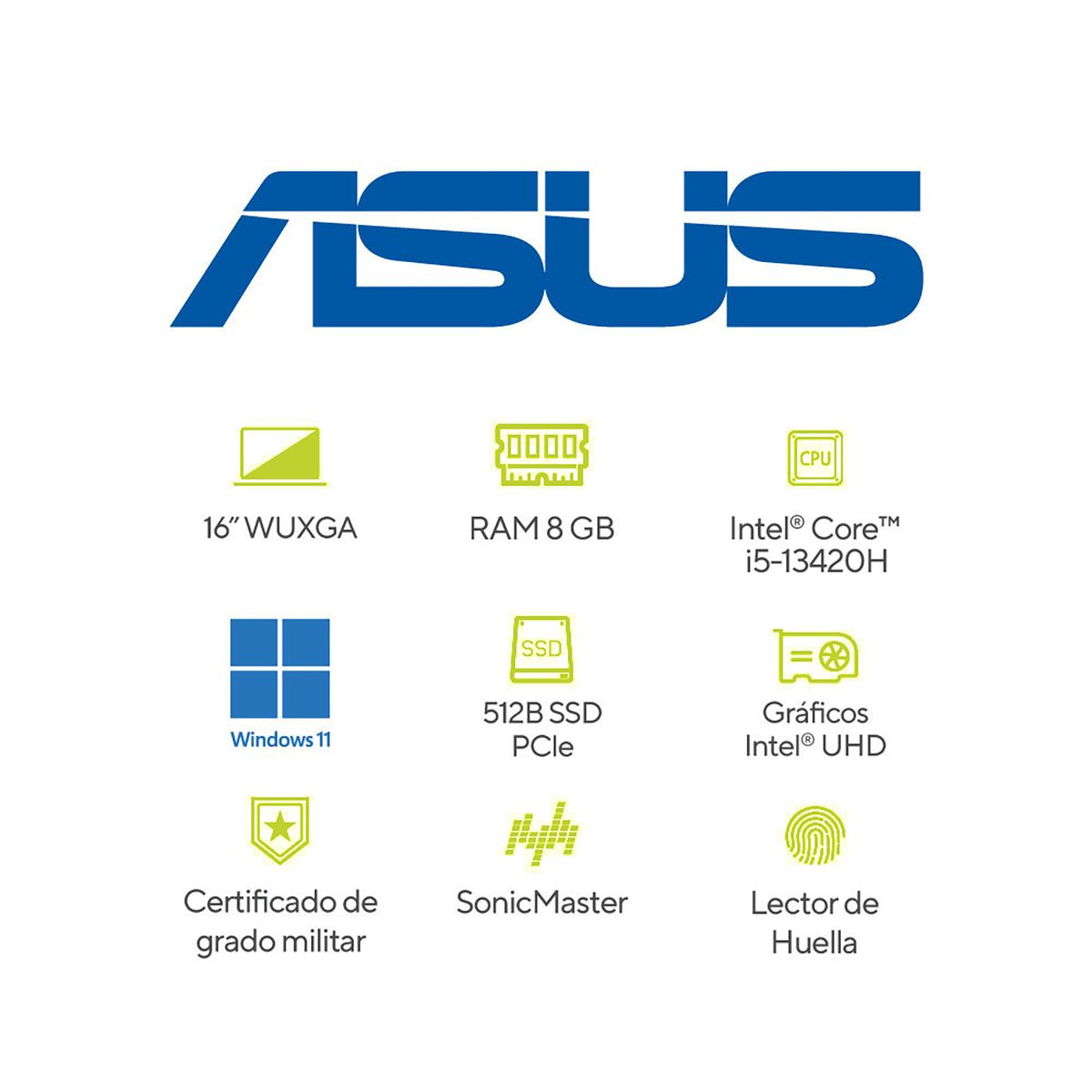 ASUS - Portátil ASUS Vivobook 16 | Intel Core 5 Serie H | 8 GB de RAM | 512GB SSD de almacenamiento | Windows 11 |16 Pulgadas | X1605VA-MB1626W |  Computador portátil