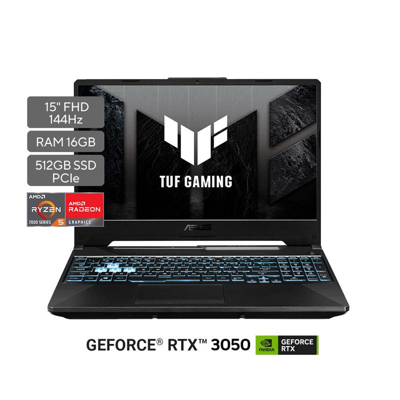 ASUS - Portátil ASUS TUF Gaming A15 | GeForce RTX 3050 | AMD Ryzen 5 | 16GB de RAM | 512GB SSD de almacenamiento |  Windows 11 | 15.6 Pulgadas | FA506NC-HN001W | Computador portátil Gamer