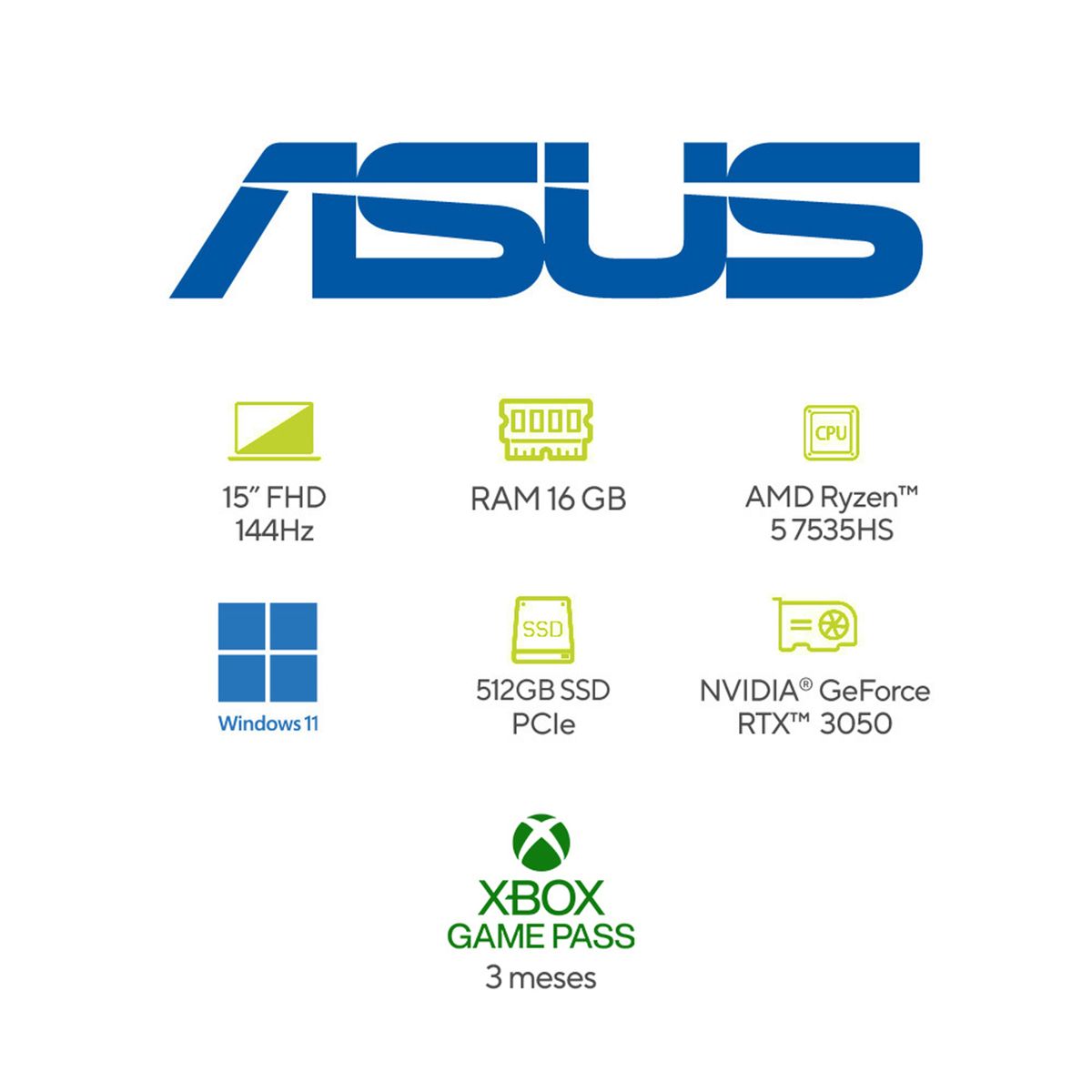 ASUS - Portátil ASUS TUF Gaming A15 | GeForce RTX 3050 | AMD Ryzen 5 | 16GB de RAM | 512GB SSD de almacenamiento |  Windows 11 | 15.6 Pulgadas | FA506NC-HN001W | Computador portátil Gamer
