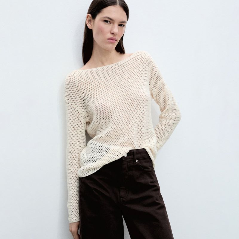 MANGO - Saco Mujer Tejido de Algodón Mango