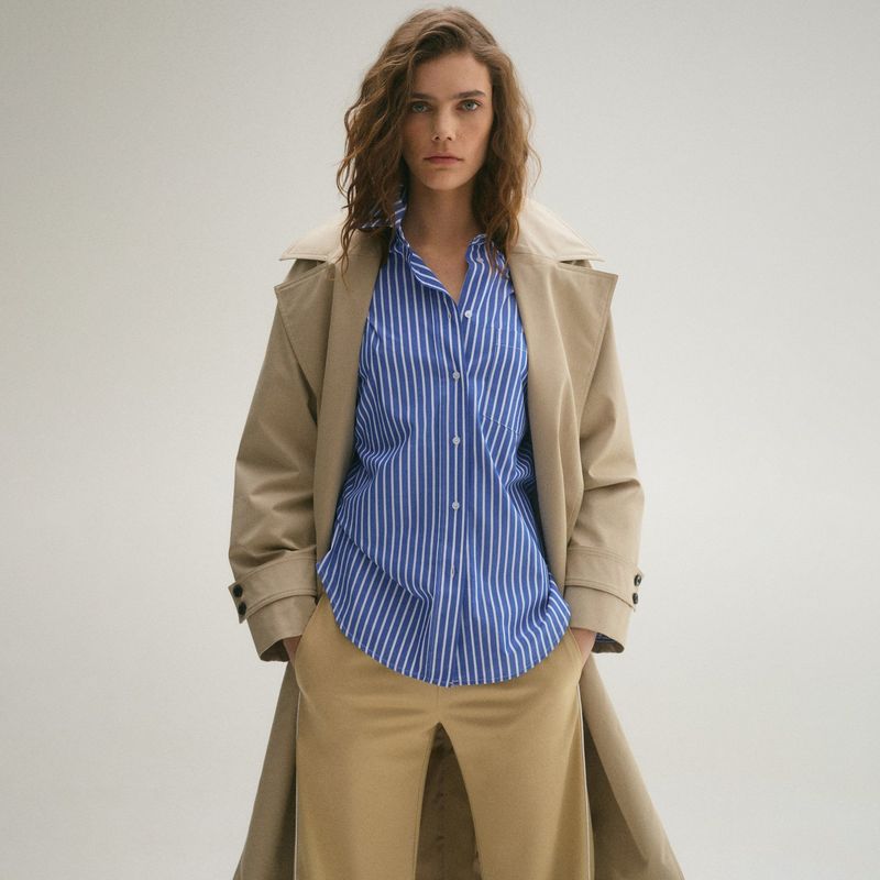 MANGO - Camisa Mujer de Rayas Manga larga de Algodón MANGO