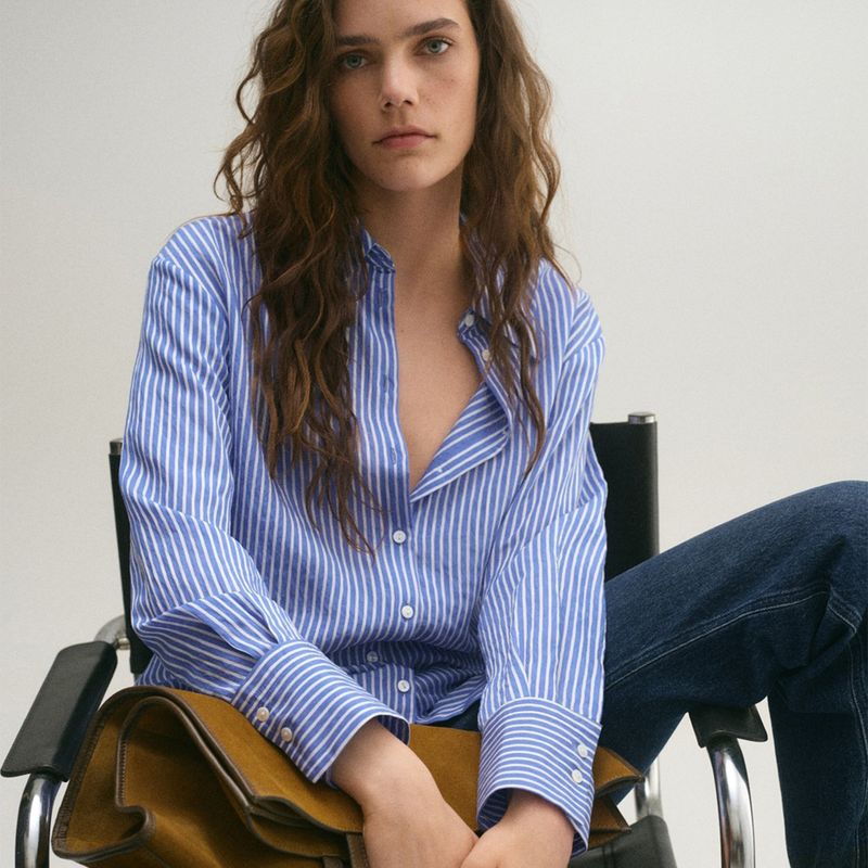 MANGO - Camisa Mujer de Rayas Manga larga  MANGO