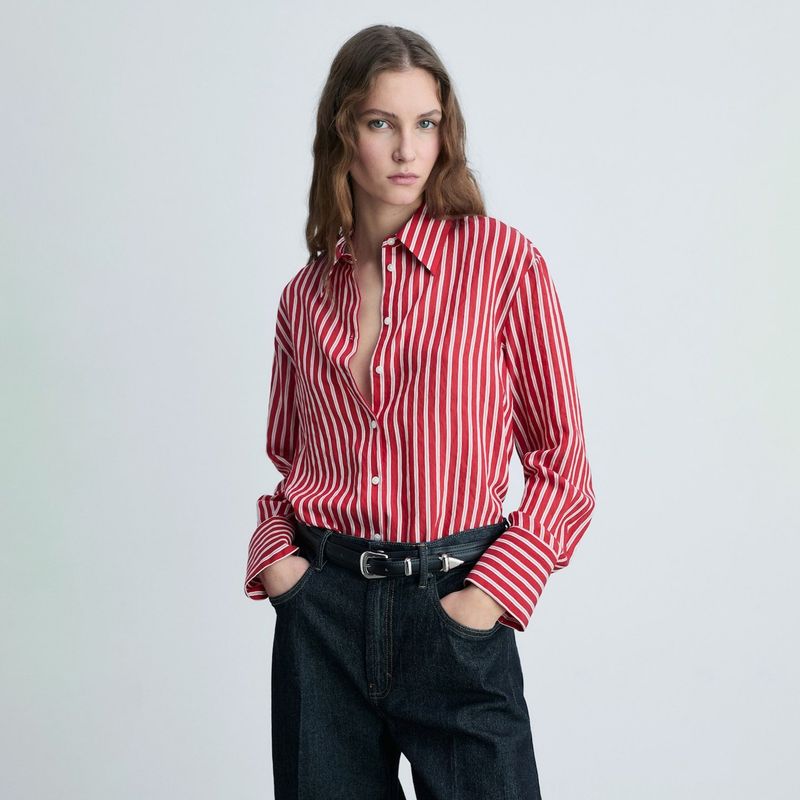 MANGO - Camisa Mujer de Rayas Manga larga  MANGO